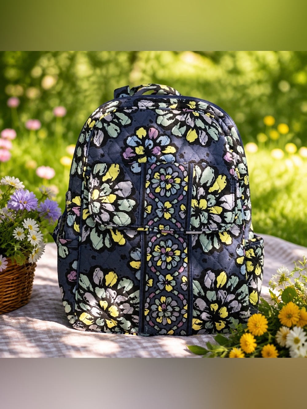 Vera Bradley Retired INDIGO POP Quilted Floral Lunch Bag & Back Pack